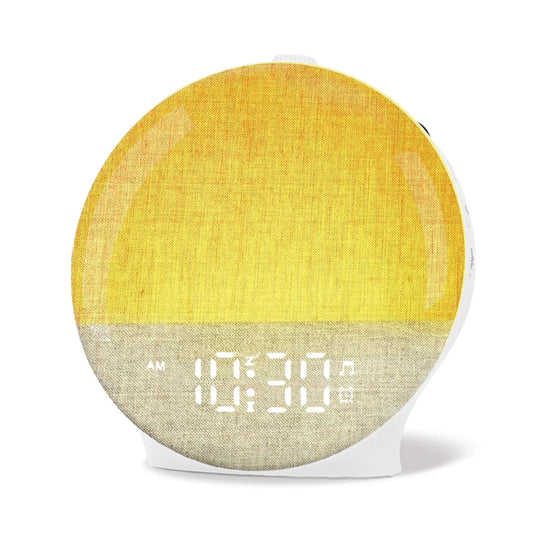 Réveil simulateur d'aube blanc avec fonction Bluetooth, luminothérapie et sons relaxants intégrés