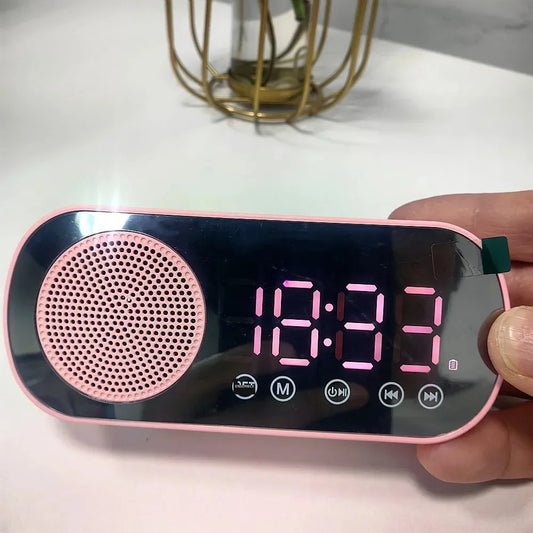 Réveil miroir LED rose avec haut-parleur sans fil Bluetooth et affichage numérique