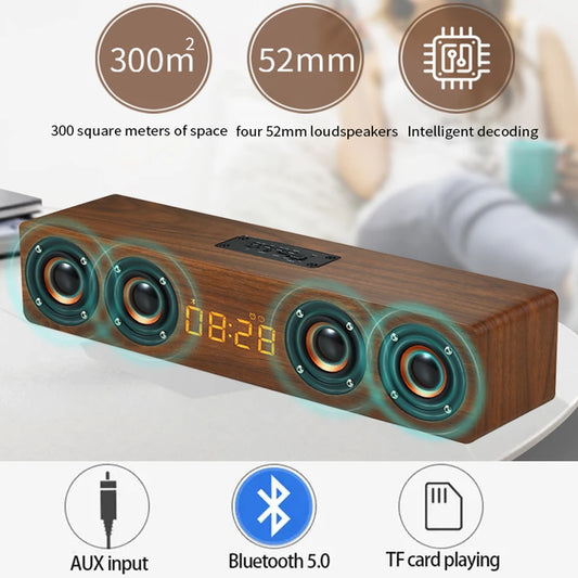 Radio Réveil En Bois Rechargeable Avec Haut-Parleur Bluetooth